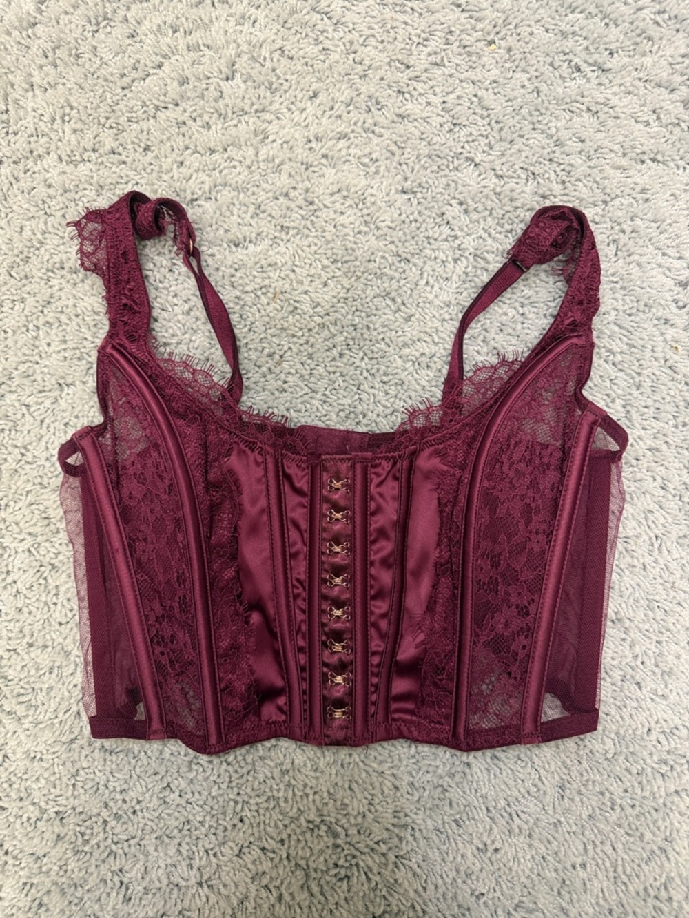 Lace-Trim Satin Bustier in Wine